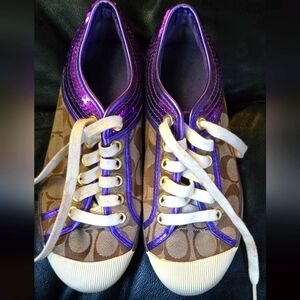 Coach logo & purple sequined tennis shoes sz5.5 B